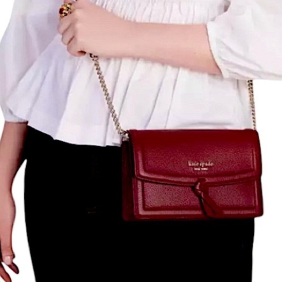 Kate Spade Deep Red bag Leather Crossbody Bag Knott details perfect fall NWT - Picture 1 of 15